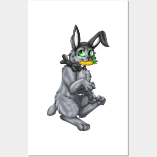 Bobtail BunnyCat: Blue (Black) Posters and Art